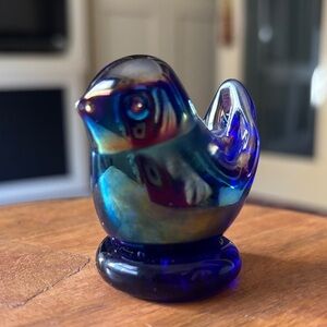 Leo Ward “Bluebird of Happiness” Iridescent Blue Glass Figurine signed & dated